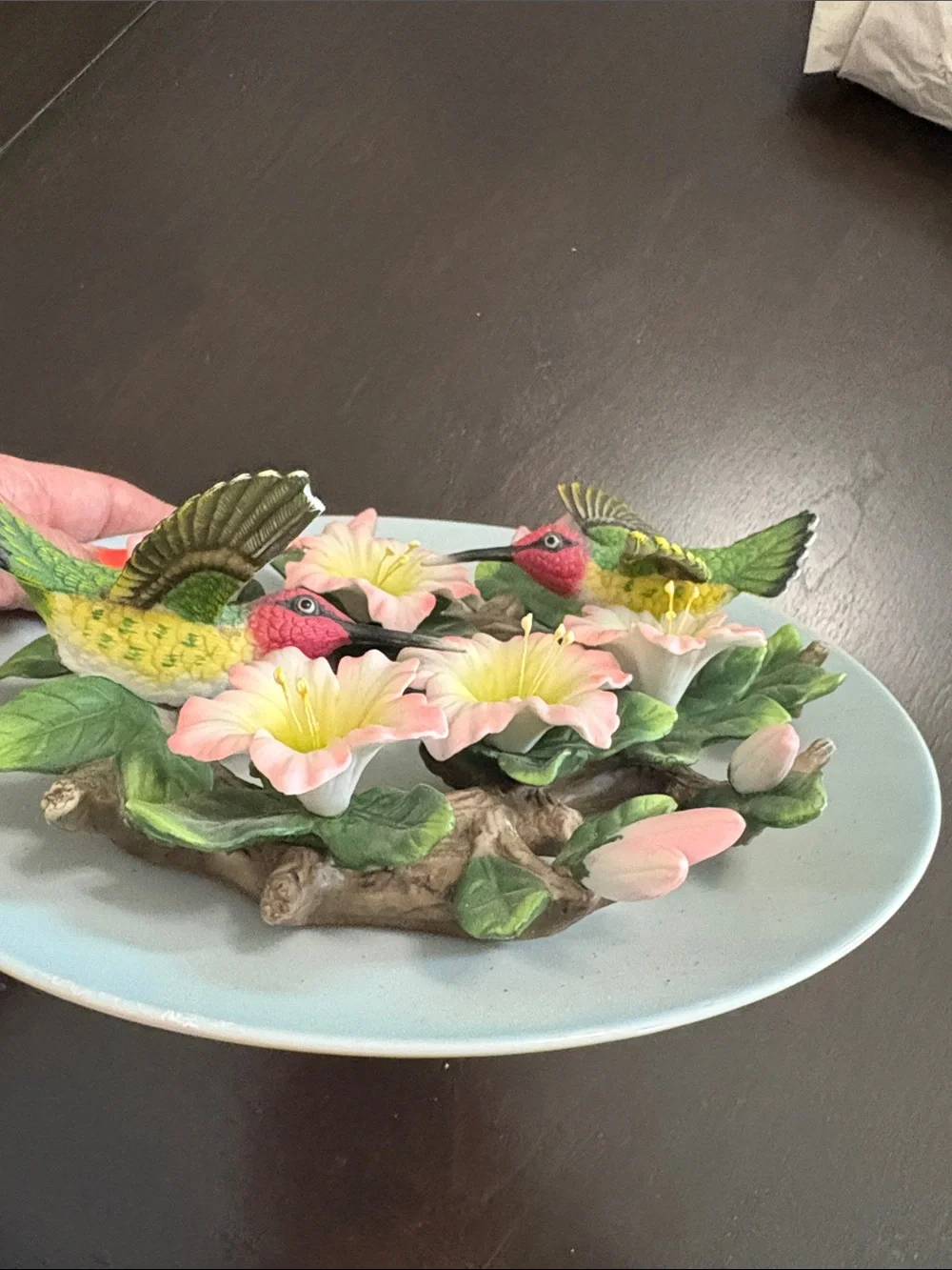 Decorative Green Hummingbird and Pink Flower Ornament - Pets Bird